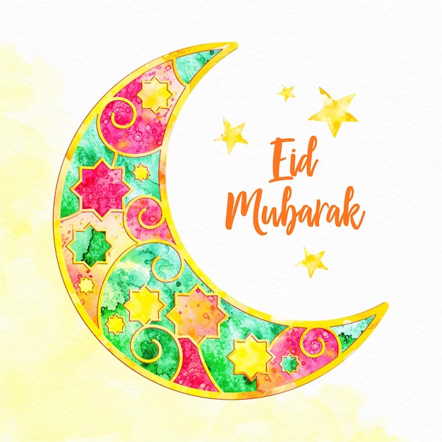 Colourful stained glass moon eid mubarak