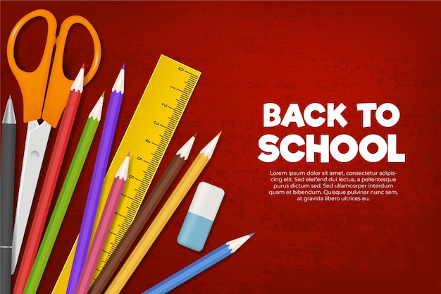 Colourful stationery items back to school background