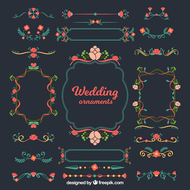 Colourful wedding ornaments in flat design