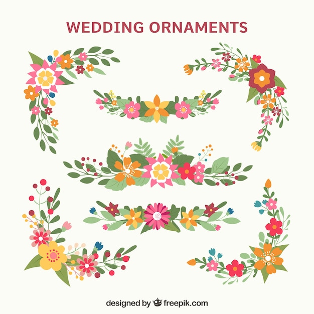 Colourful wedding ornaments in flat design