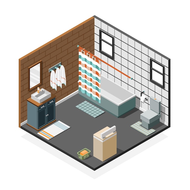 Combination Bathroom Isometric Interior