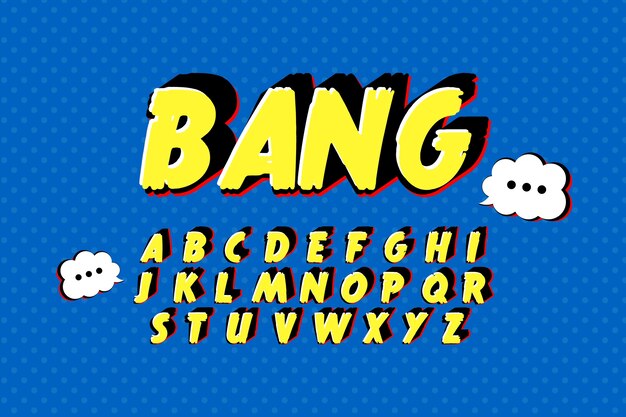 Comic 3d alphabet from a to z concept