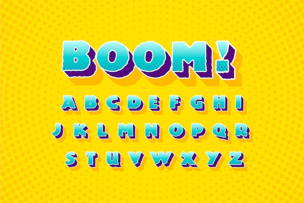 Comic 3d alphabet from a to z design