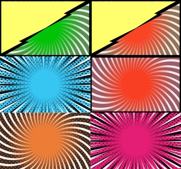 Free Vector comic book colorful frames background with halftone rays radial and dotted effects pop art style