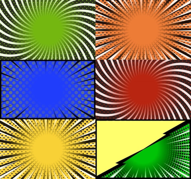 Free Vector comic book colorful frames background with rays radial halftone and dotted effects pop art style