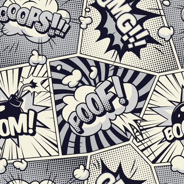 Comic monochrome seamless pattern