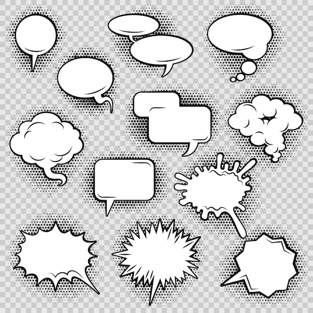 Free Vector comic speech bubbles icons collection of cloud oval rectangle and jagged shape 