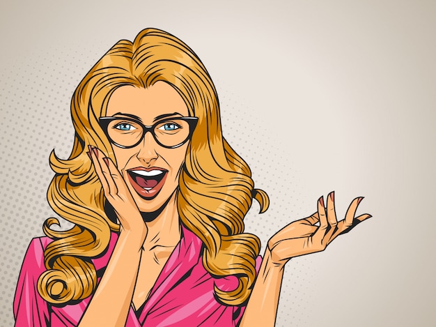 Free Vector comic surprised pretty girl on halftone background