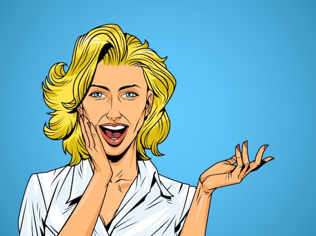 Free Vector comic surprised pretty girl on halftone background