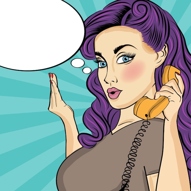 Free Vector comic woman with retro phone