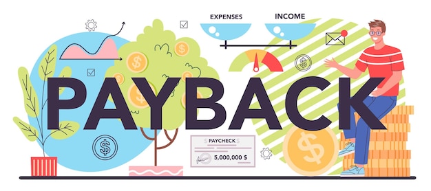 Commerce activity payback typographic header Idea of business development and investment Profit and income Vector illustration in cartoon style