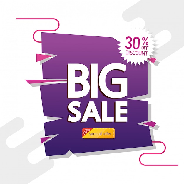 Commercial banner with big sale offer lettering and thirty percent discount