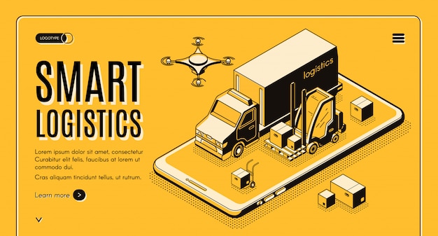 Free Vector commercial delivery service, business logistics company smart technologies isometric vector web banner