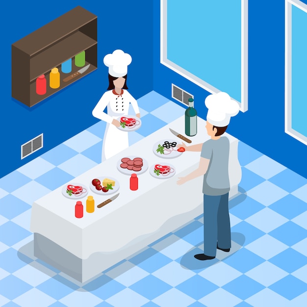 Free Vector commercial kitchen interior isometric composition 