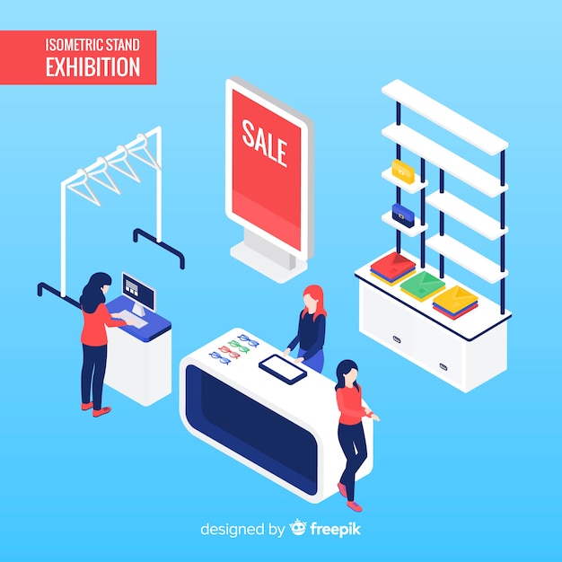 Commercial stand exhibition in isometric design