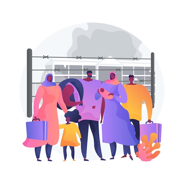 Free Vector community migration abstract concept vector illustration. migrant communities, travelling by car plane train, diaspora, moving to abroad, refugee group, crowd of people abstract metaphor.