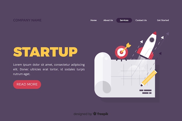 Company landing page with rocket