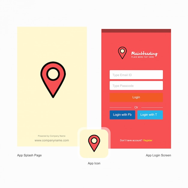 Free Vector company map pointer splash screen and login page 