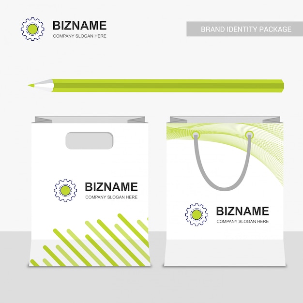 Company shopping bags design with gear logo vector