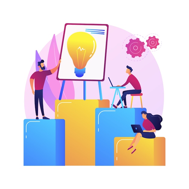 Free Vector company teamwork, idea generation. discussion, meeting, conference. corporate workers characters brainstorming, business strategy planning.