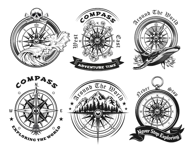 Free vector compass emblems set