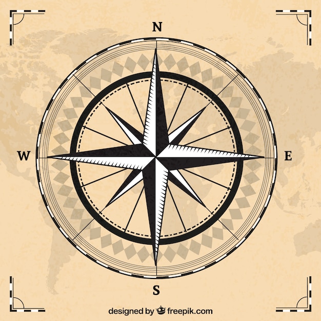 Free Vector compass with world map background