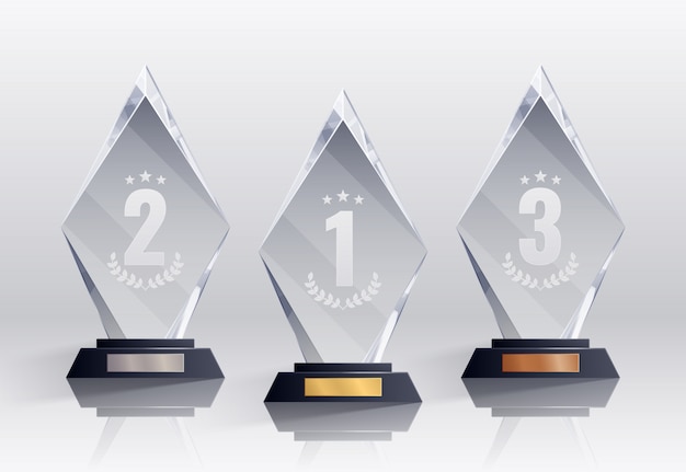 Free Vector competition trophies realistic set with  places symbols isolated