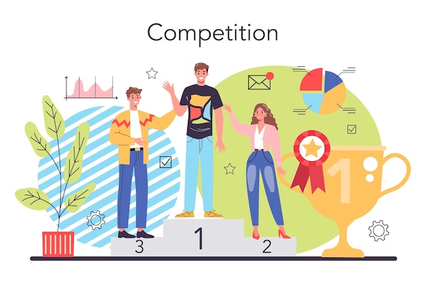 Competitor analysis concept Business competition Market research and promotion strategy development Chart and graph data diagram Isolated vector illustration