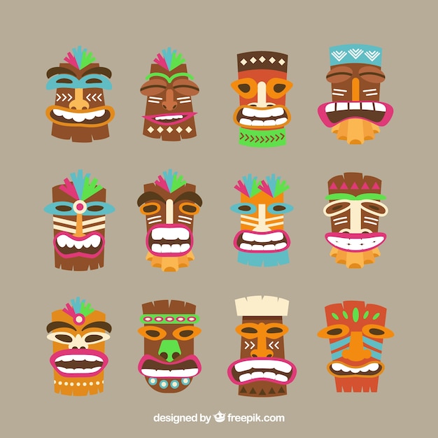 Free Vector complete pack of colorful tiki masks