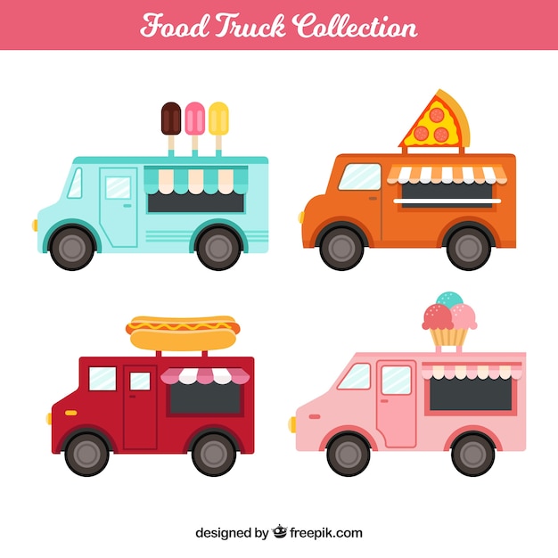 Free Vector complete pack of flat food trucks