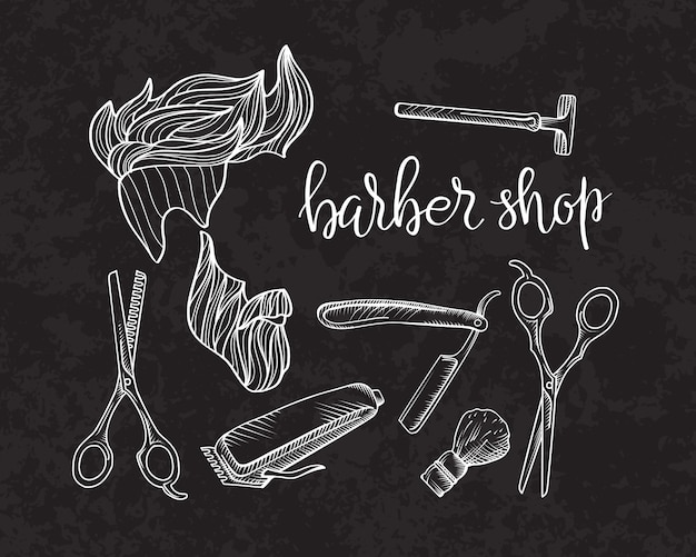 Free Vector composition of the set of icons for the barber shop. 