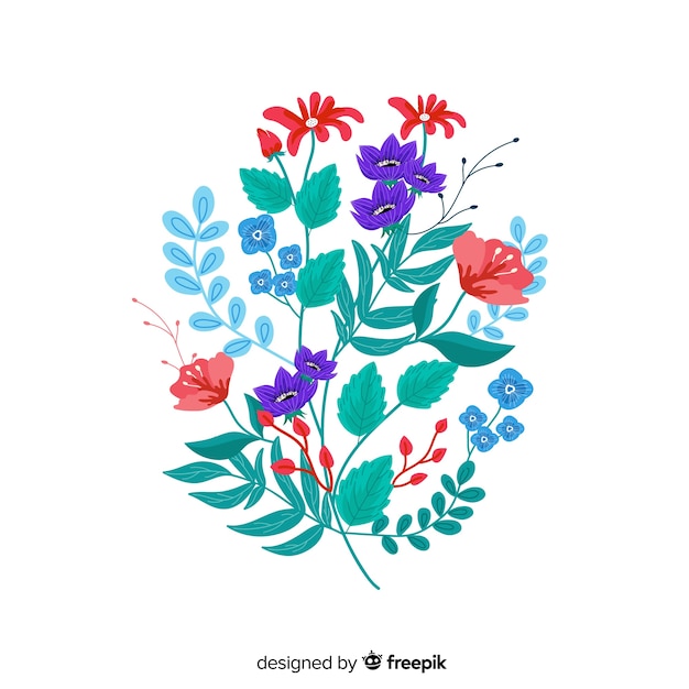 Free Vector composition with blossom flowers and branches on blue shades