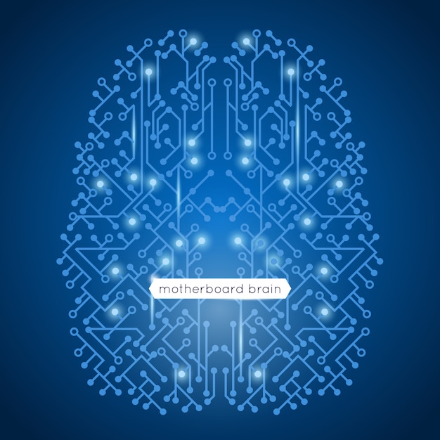 Free Vector computer circuit motherboard in brain shape technology and artificial intelligence concept vector illustration