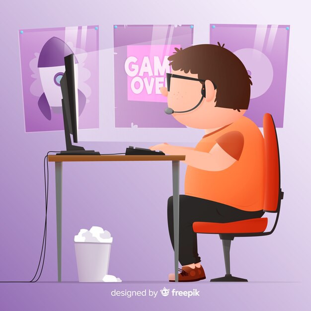 Computer gamer background flat design