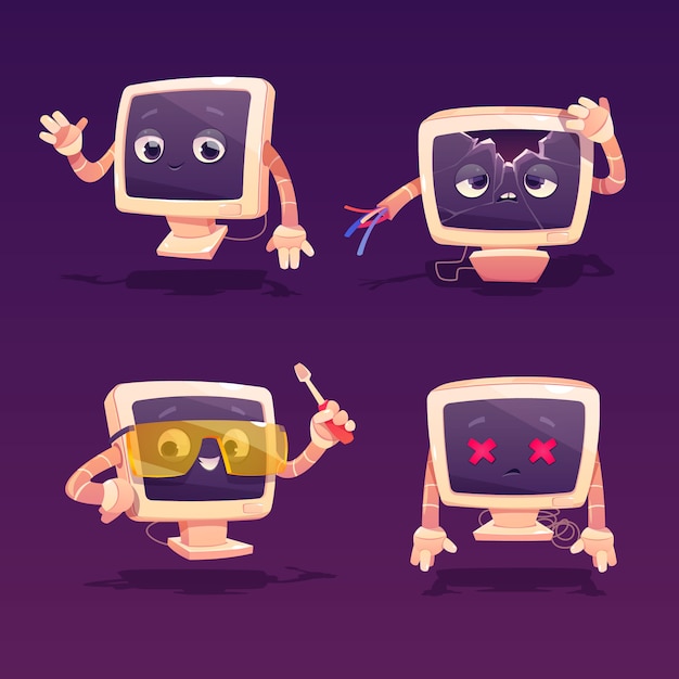 Free Vector computer repair. cute pc desktop broken character