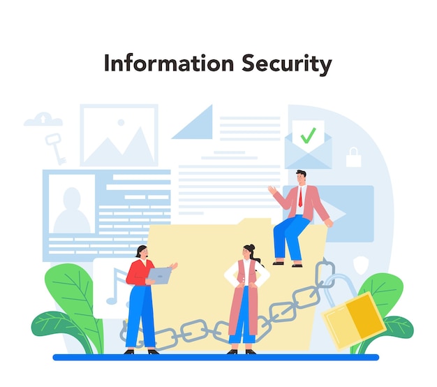 Free Vector computer security specialist idea of digital data protection and safety modern technology for virtual crime prevention antihacker protection of information flat vector illustration