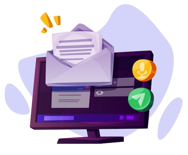 Free vector computer with mail element icon cartoon vector isolated laptop with envelope and letter graphic object new chat message on desktop device monitor digital notification alert for inbox on website