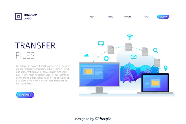 Free vector concept transfer files for landing page