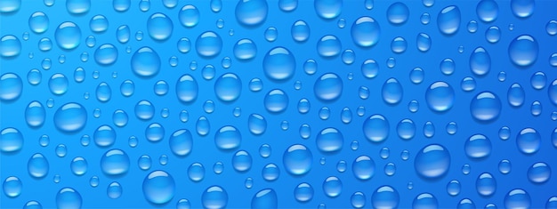 Condensation water drops on blue background, 3d