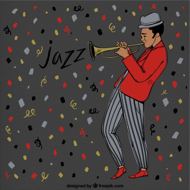 Confetti background and jazz trumpeter