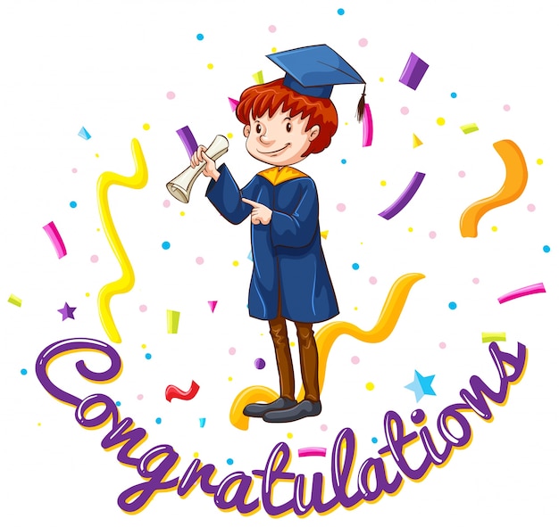 Free vector congratulations card template with man in graduation gown