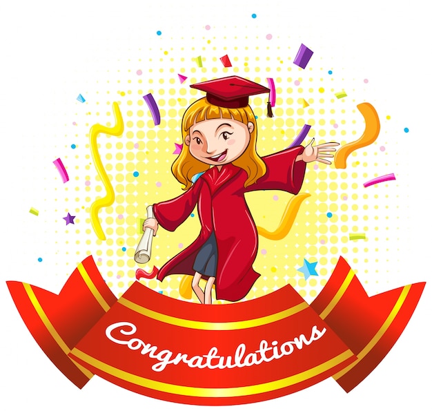 Congratulations sign with girl in graduation gown