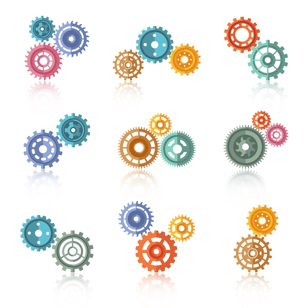 Free Vector connected color gears icons set