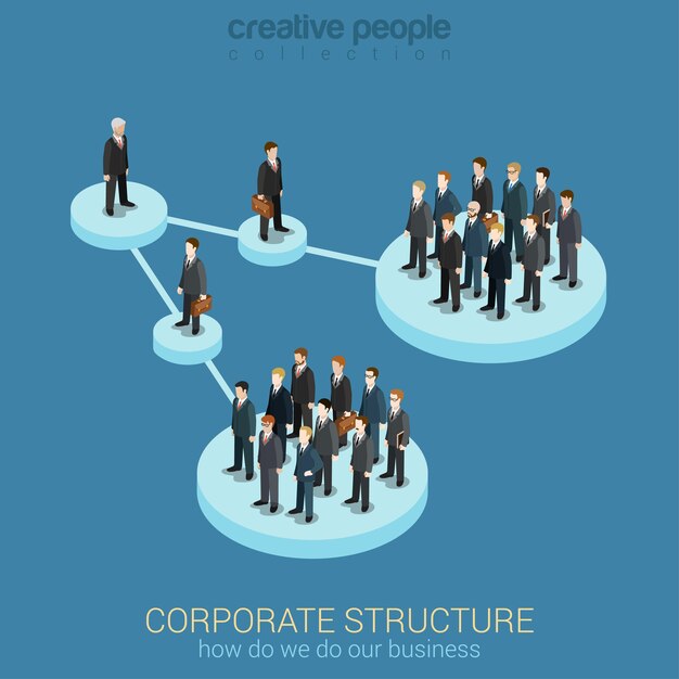 Connected platform pedestals groups of business people Organization chart