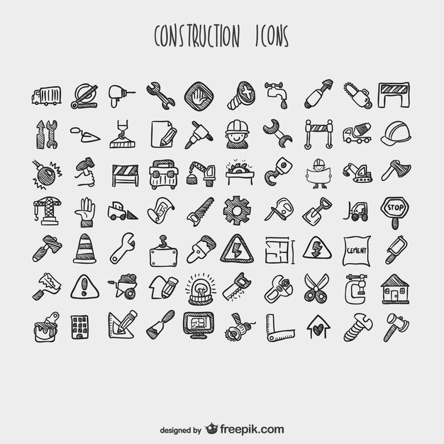 Construction cartoon icons collection