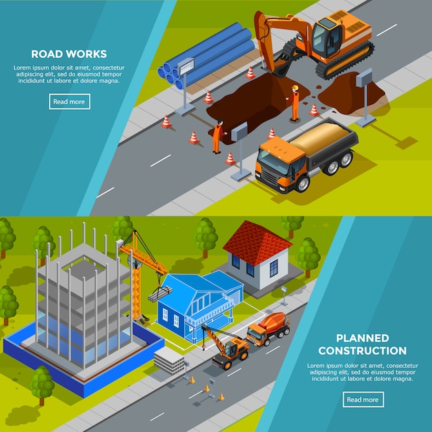 Construction Isometric Horizontal Banners