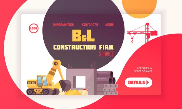 construction landing page layout with contact information