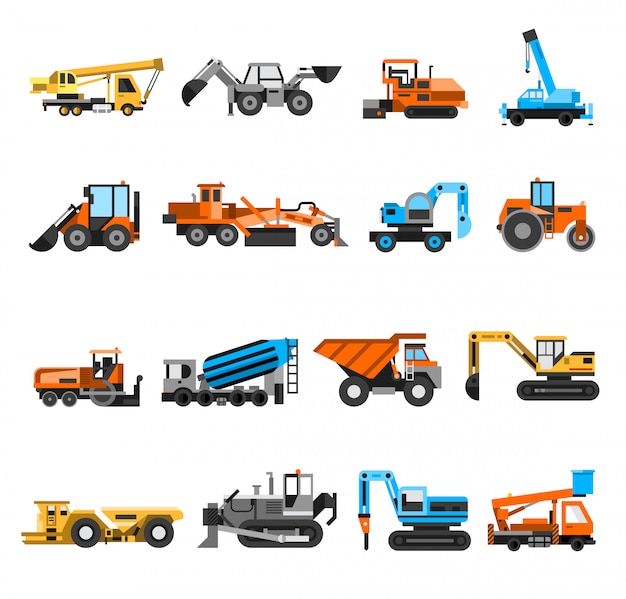 Free Vector construction machines icons set