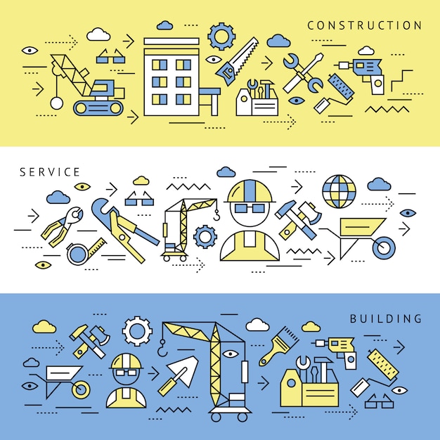 Free vector construction service banners set