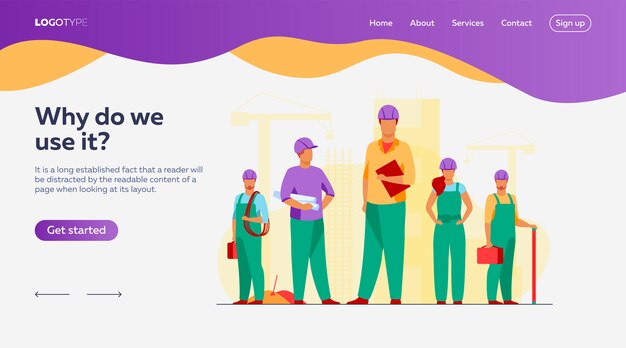 Construction team working on site landing page template
